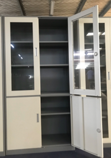 metal cabinet with glass door